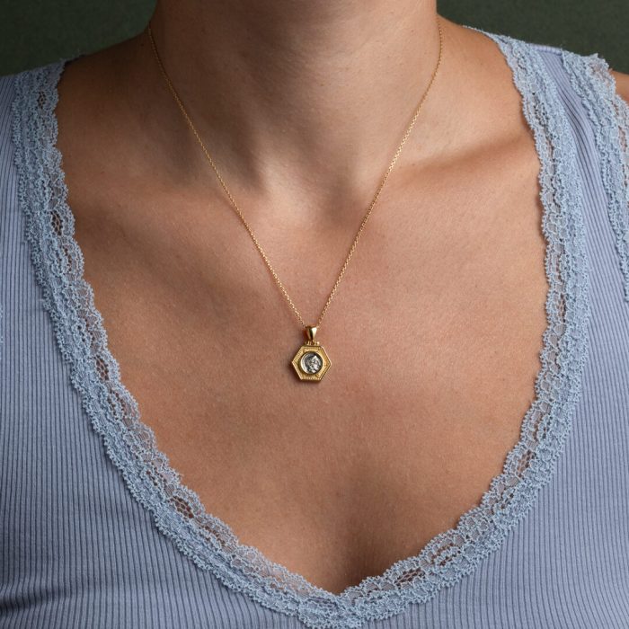 Athena Coin Pentagon Pendant - 14K Gold and Sterling Silver - Image 2