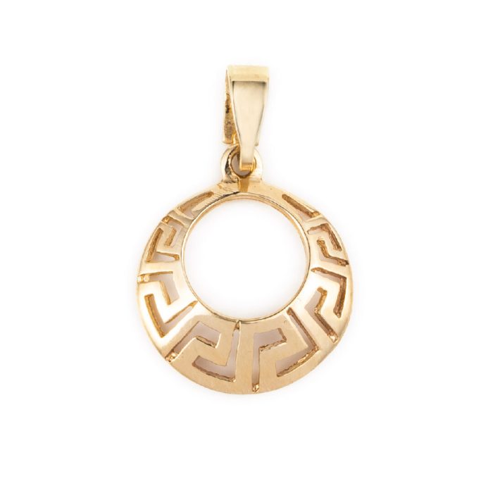 14k Gold Circle Meander Pendant - Image 1