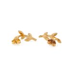 Olive Leaf Earrings with Zircon – 9K Solid Yellow Gold - Image 3