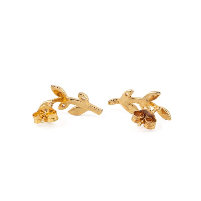 Olive Leaf Earrings with Zircon – 9K Solid Yellow Gold - Image 3