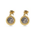 Goddess Athena Coin Drop Earrings - 14k Gold and Sterling Silver - Image 3