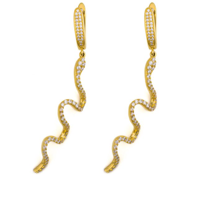 Snake Dangle Earrings with zircon – 925 Sterling Silver and Gold Plated - Image 1