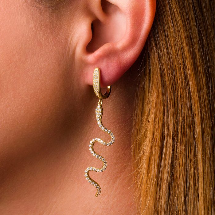 Snake Dangle Earrings with zircon – 925 Sterling Silver and Gold Plated - Image 2
