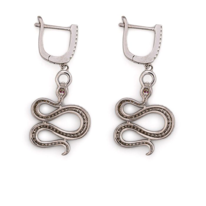 Snake Dangle Earrings with zircon – 925 Sterling Silver - Image 3