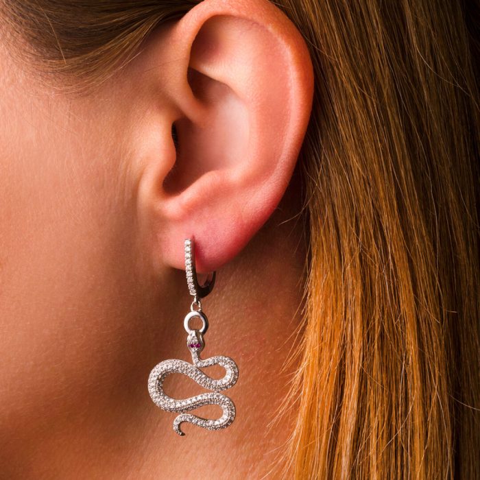 Snake Dangle Earrings with zircon – 925 Sterling Silver - Image 2