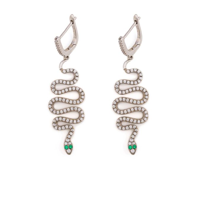 Snake Dangle Earrings with zircon – 925 Sterling Silver - Image 1