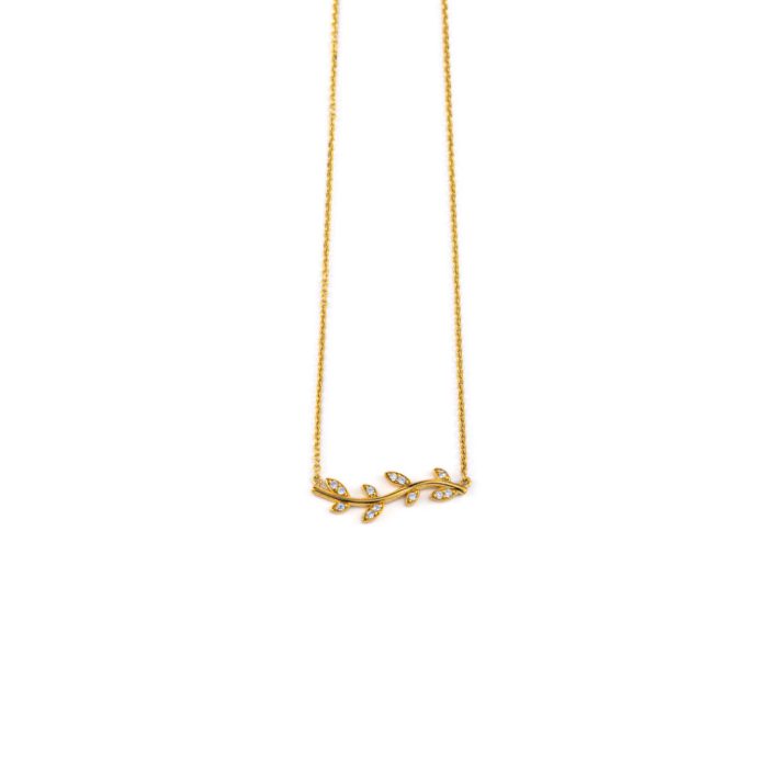 Leaf Zircon Necklace - 14k Yellow Gold - Image 1