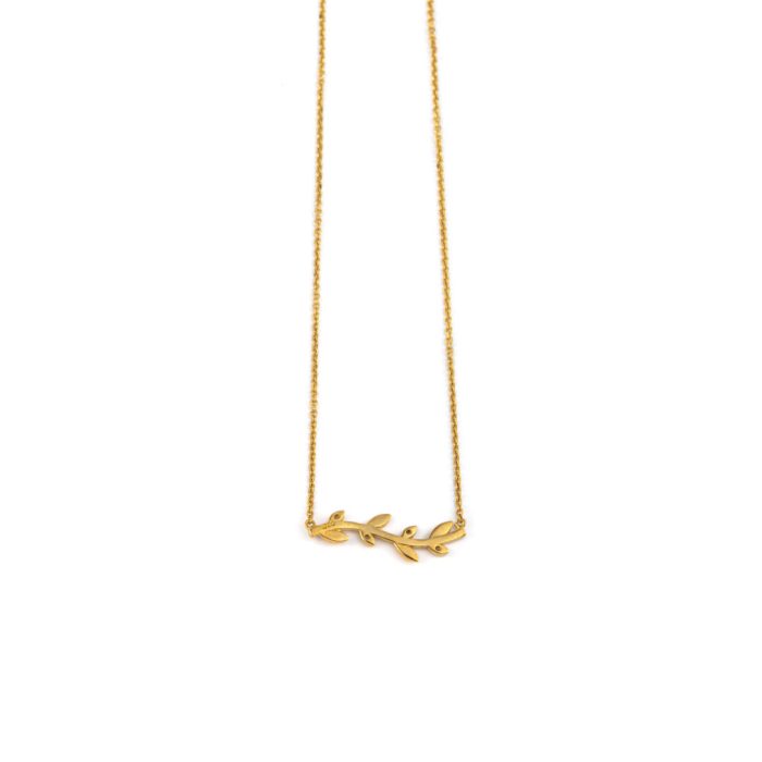 Leaf Zircon Necklace - 14k Yellow Gold - Image 3