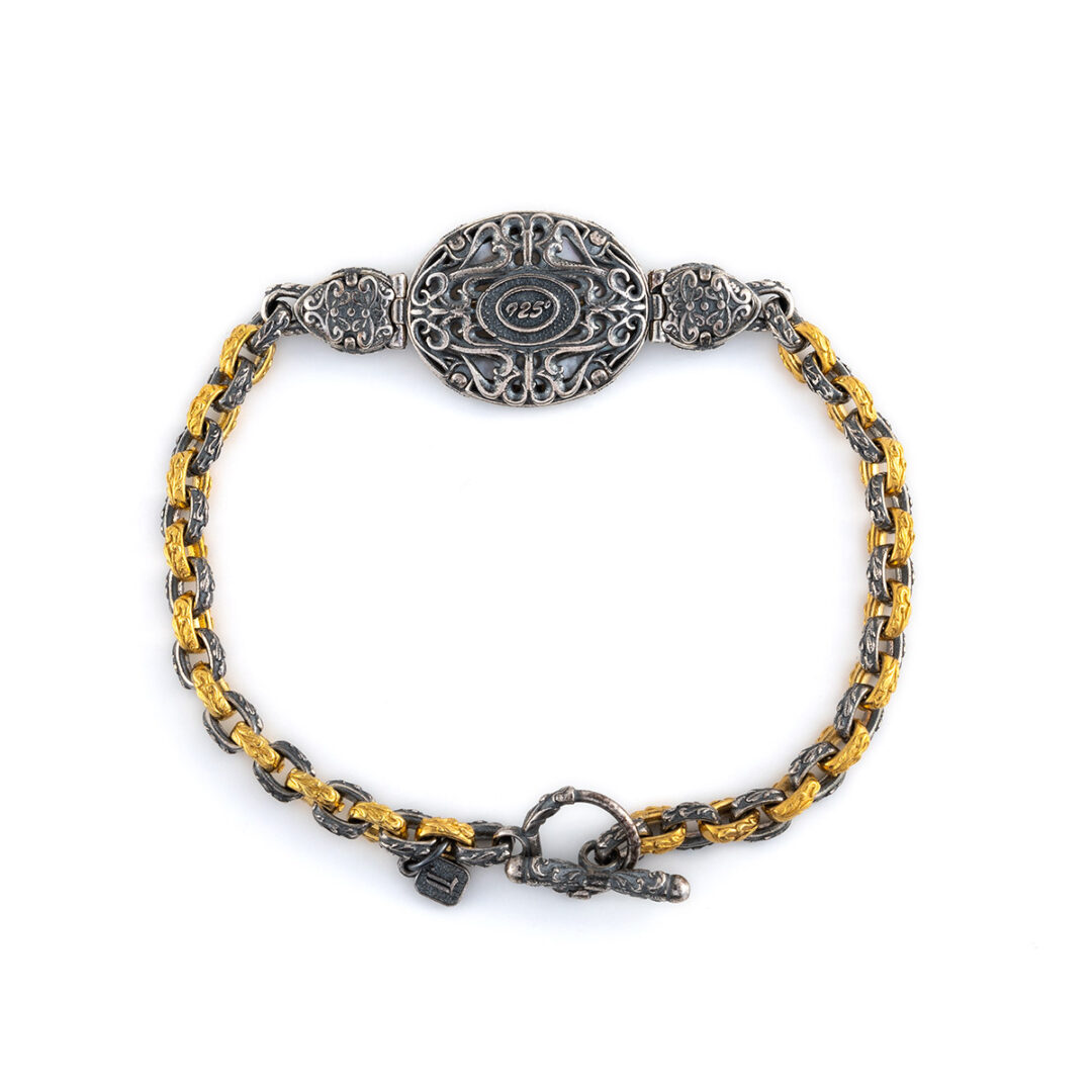 LA-B-01514b Byzantine Lapis Lazuli Bracelet - 925 Sterling Silver and Gold Plated - Image 2