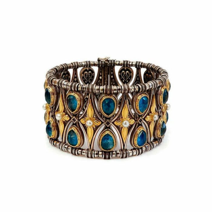 Byzantine Bracelet with Doublet Apatite Gemstone and Natural Pearl