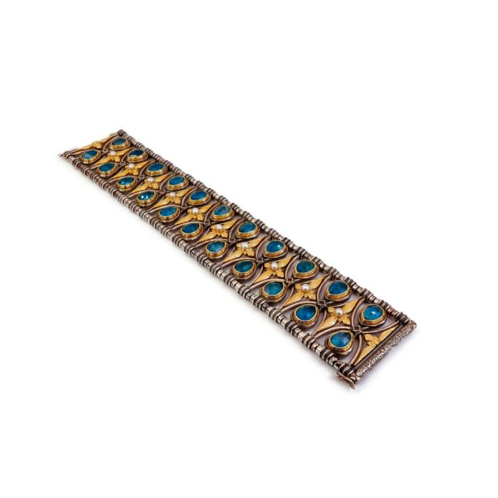 Byzantine Bracelet with Doublet Apatite Gemstone and Natural Pearl - Image 4
