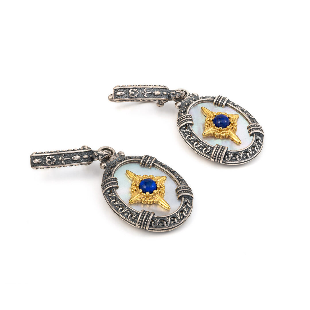 LA-E-01408b Lapis Lazuli Dangle Earrings - Byzantine Style - Image 2