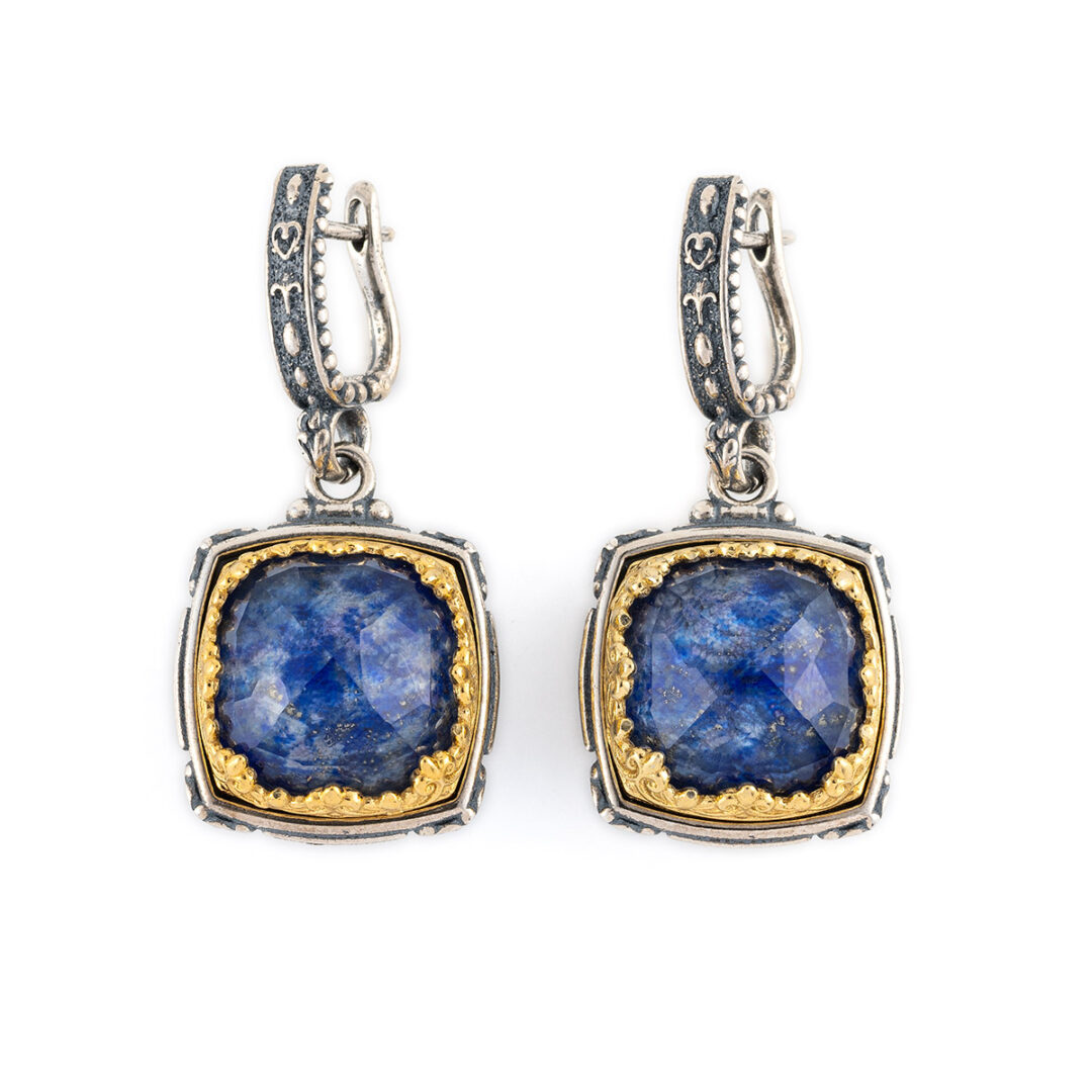 LA-E-01409 Lapis Lazuli Doublet Dangle Earrings