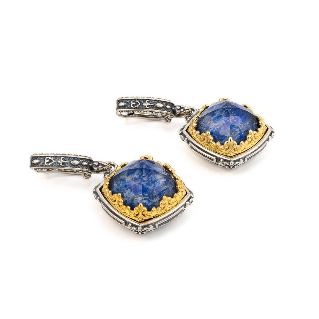 LA-E-01409c Lapis Lazuli Doublet Dangle Earrings - Image 2
