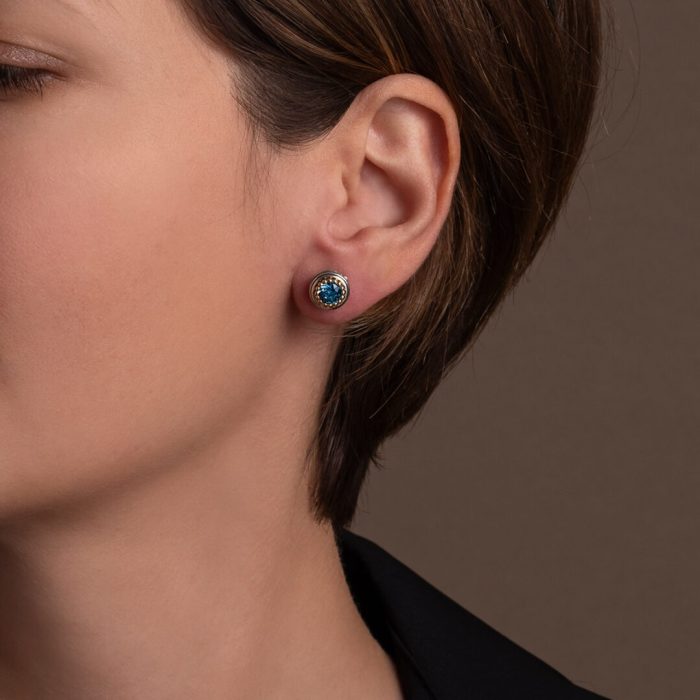 Byzantine Stud Earrings with Aquamarine Crystal Stone - Image 2
