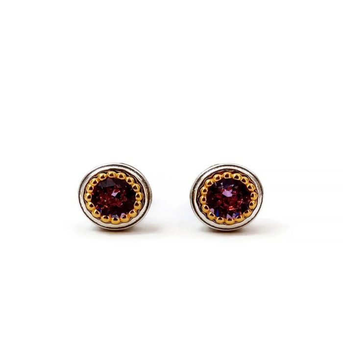 Byzantine Stud Earrings with Amethyst Swarovski Crystal Stone - Sterling Silver 925 Gold Plated - Image 3