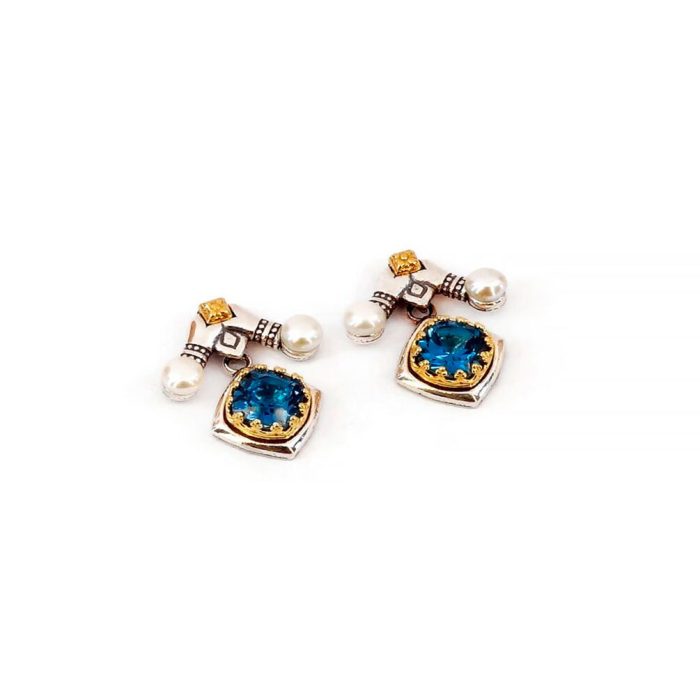 Byzantine Dangle Earrings with Natural London Blue Topaz - Image 3