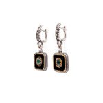Byzantine Earrings with Crystal London Blue Topaz and Black Enamel - Image 2