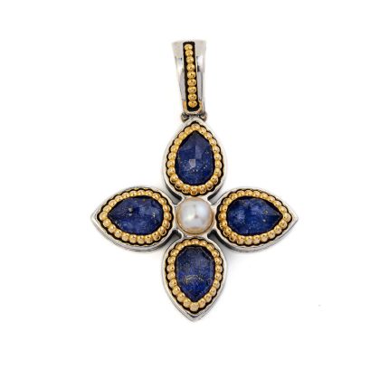 Byzantine Cross Pendant with Doublet Lapis Lazuli Gemstone