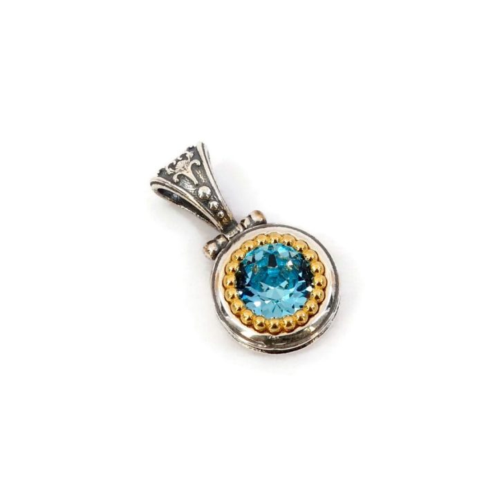 Μενταγιόν Βυζαντινό με Aquamarine - Ασήμι 925 Επιχρυσωμένο - Image 1