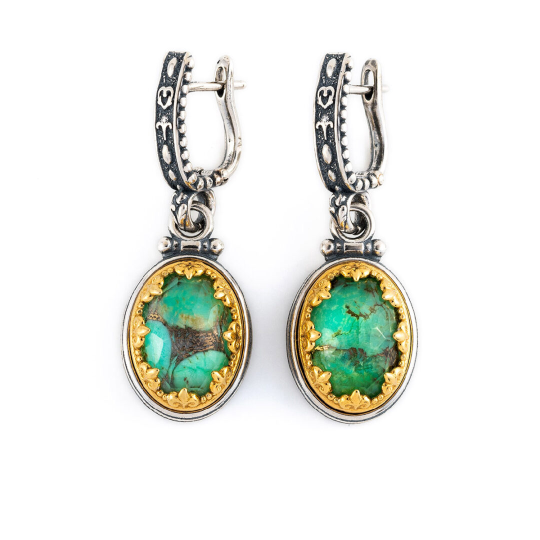 LA-R-02518_1 Byzantine Green Copper Doublet Dangle Earrings