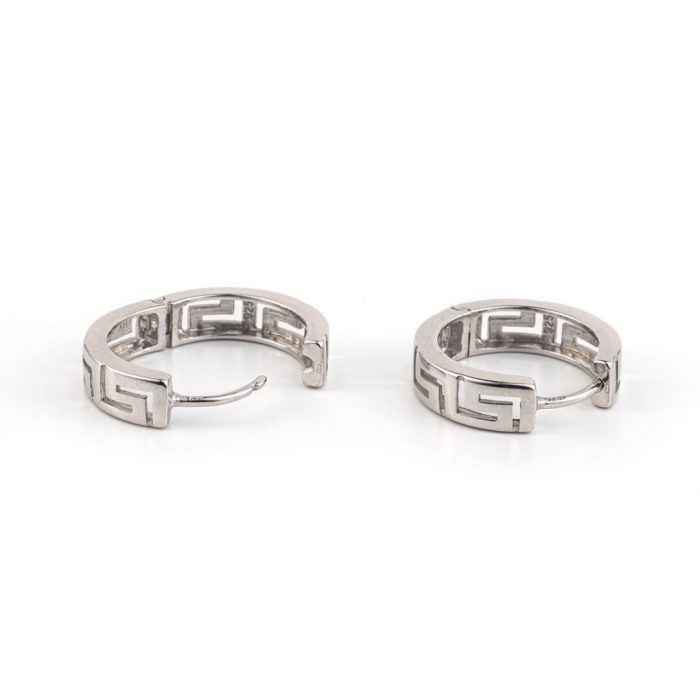 Greek Key - Hoop Earrings in Sterling Silver - Image 3