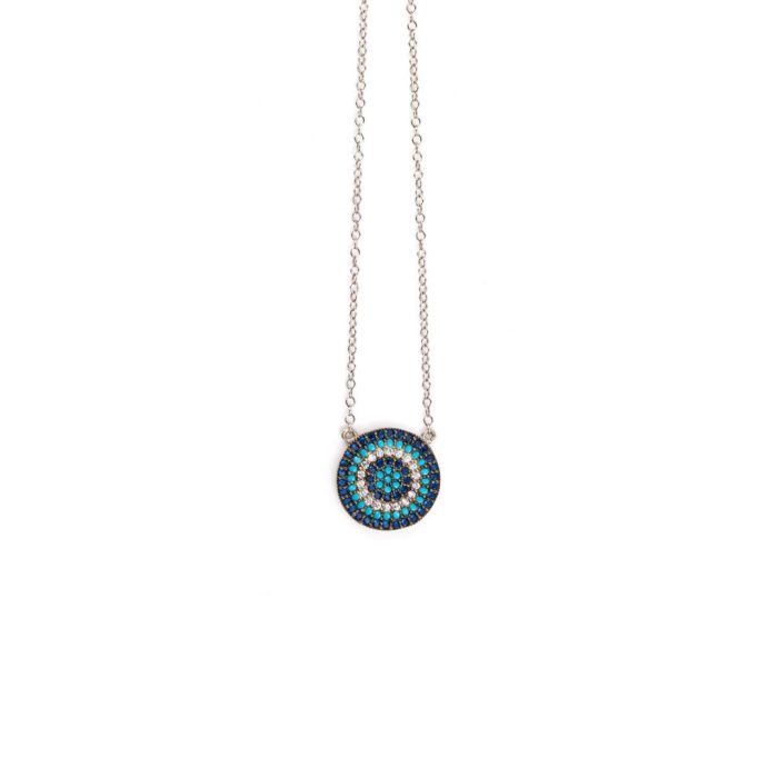 Eye Necklace with Turquoise and Zircon - 925 Sterling Silver - Image 1