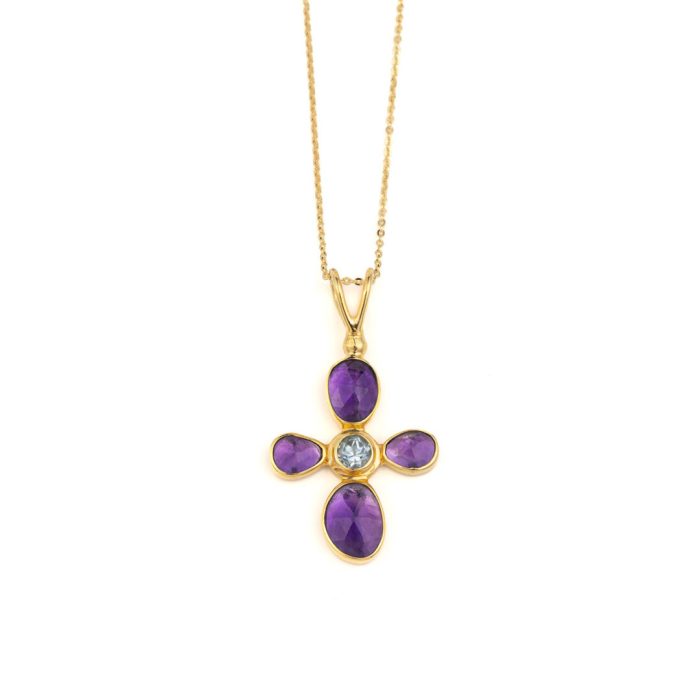 925 Sterling Silver and Gold Plated Necklace with Amethyst - Image 1