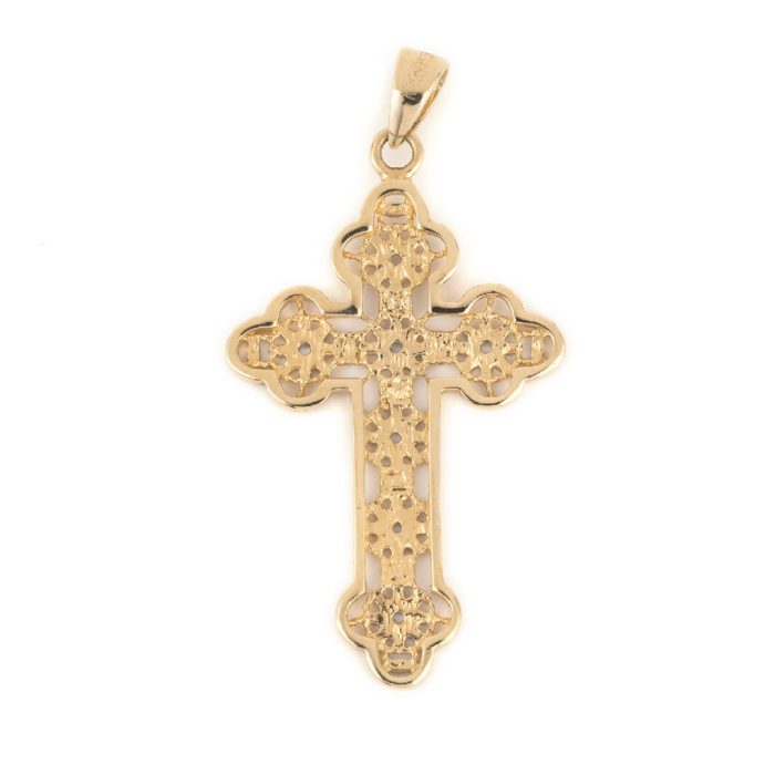 Byzantine Cross in 14K Gold with Flowers - Image 2