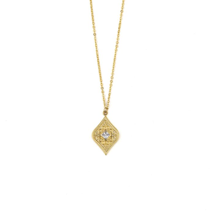 Rhombus Zircon Gold Necklace - 14K - Image 1
