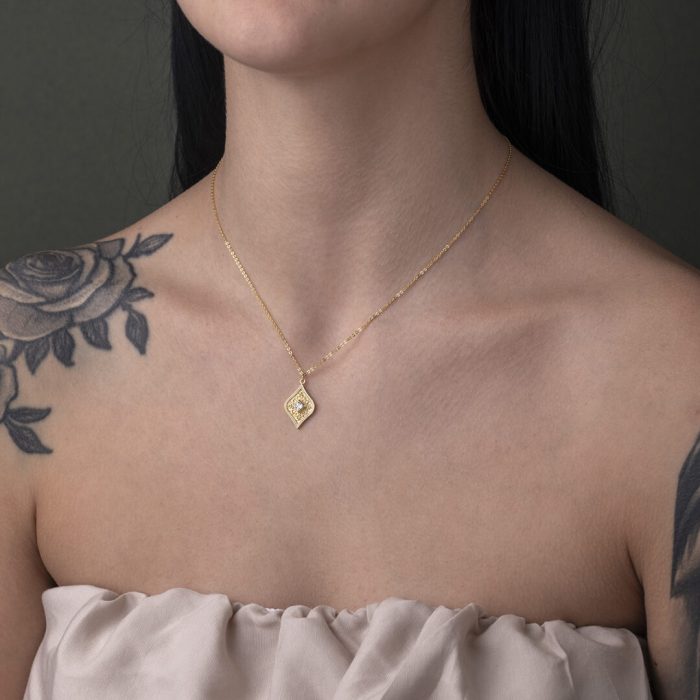 Rhombus Zircon Gold Necklace - 14K - Image 2