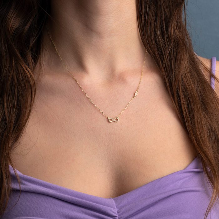 Infinity Necklace with Cross - 14k Gold - Image 2
