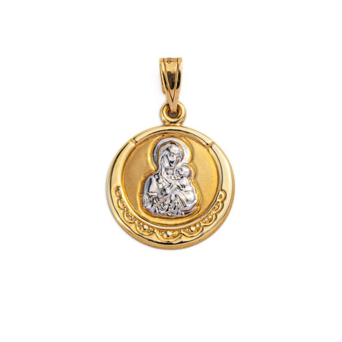 Virgin Mary and Jesus Icon Pendant - 14K Yellow Gold - Image 1