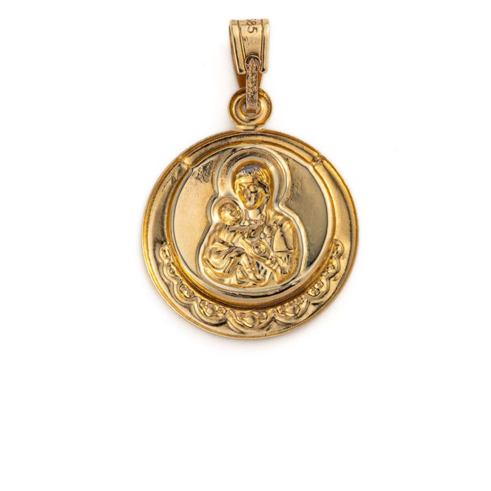 Virgin Mary and Jesus Icon Pendant - 14K Yellow Gold - Image 2