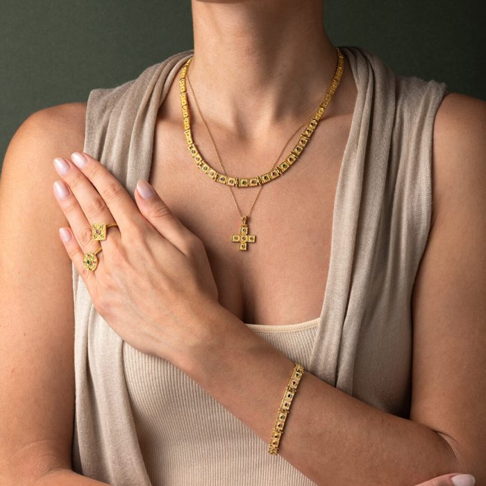 Byzantine Necklace with Zircon - Sterling Silver Gold Plated - Image 2