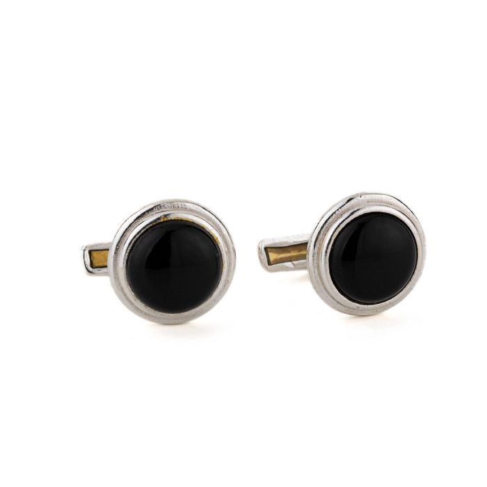 Black Stone Cufflinks – 925 Sterling Silver - Image 1