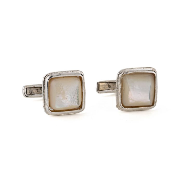 White Stone Cufflinks – 925 Sterling Silver - Image 1