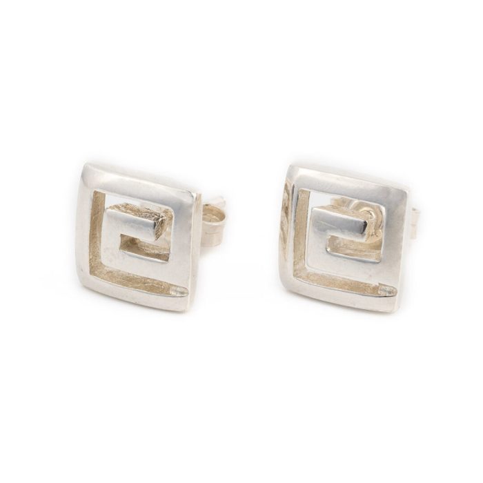 Ancient Greek Key Meander Square Studs Earrings - Image 1