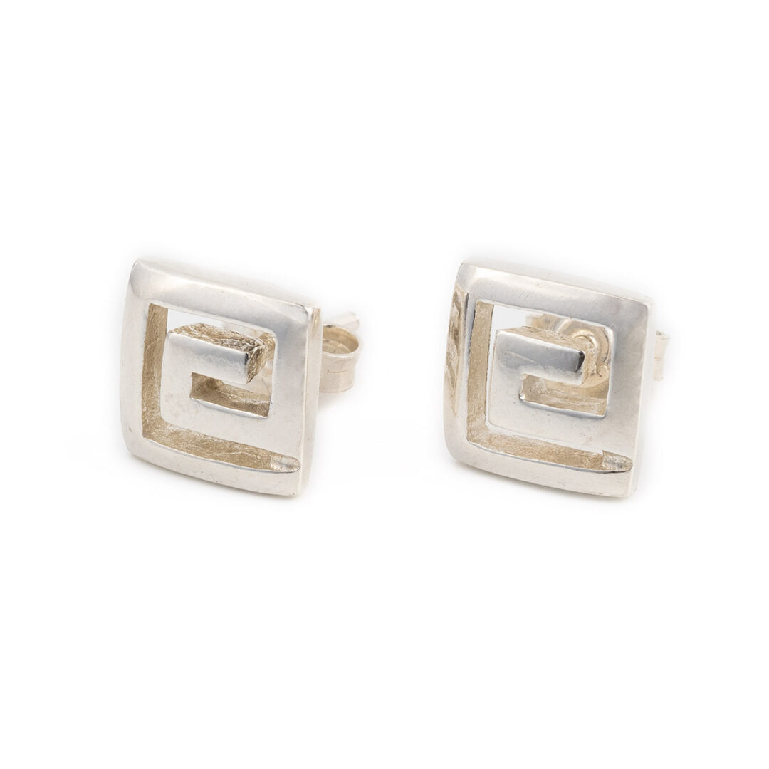 MI-E-00810 Ancient Greek Key Meander Square Studs Earrings - Image 1