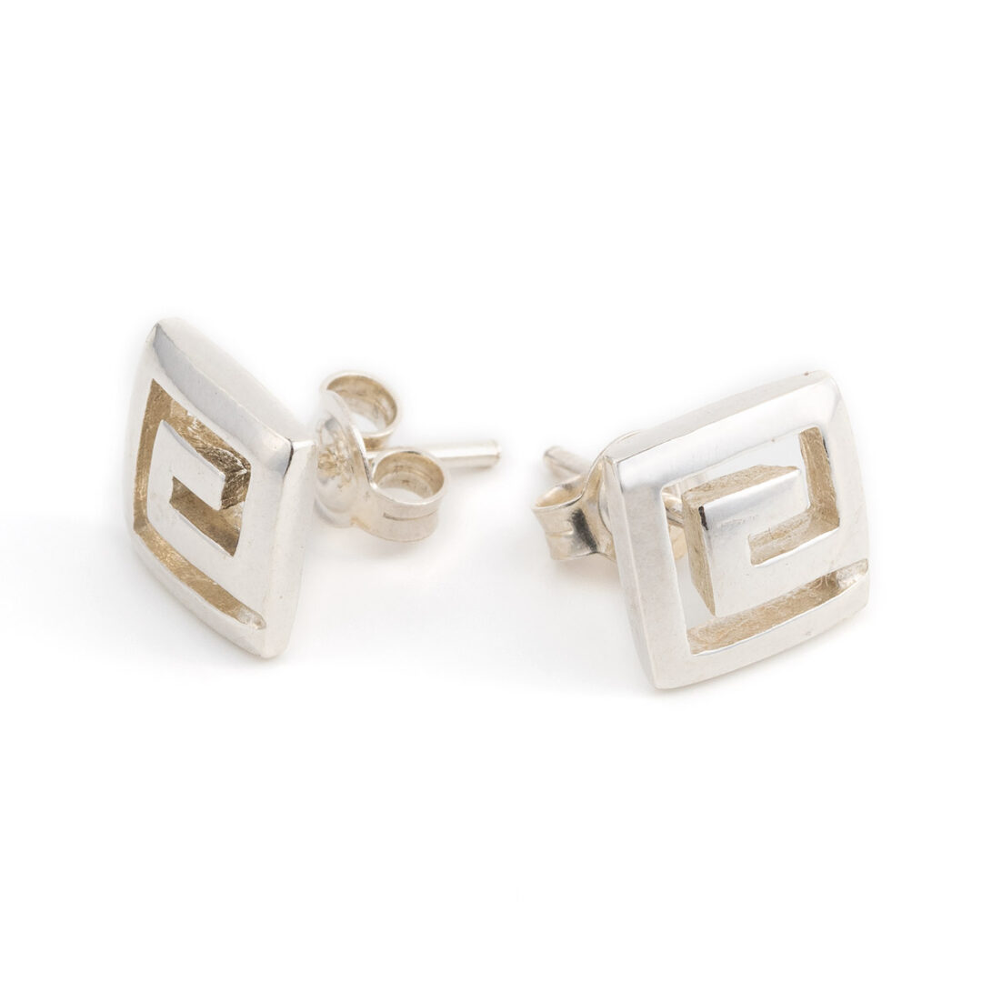 MI-E-00810b Ancient Greek Key Meander Square Studs Earrings - Image 3