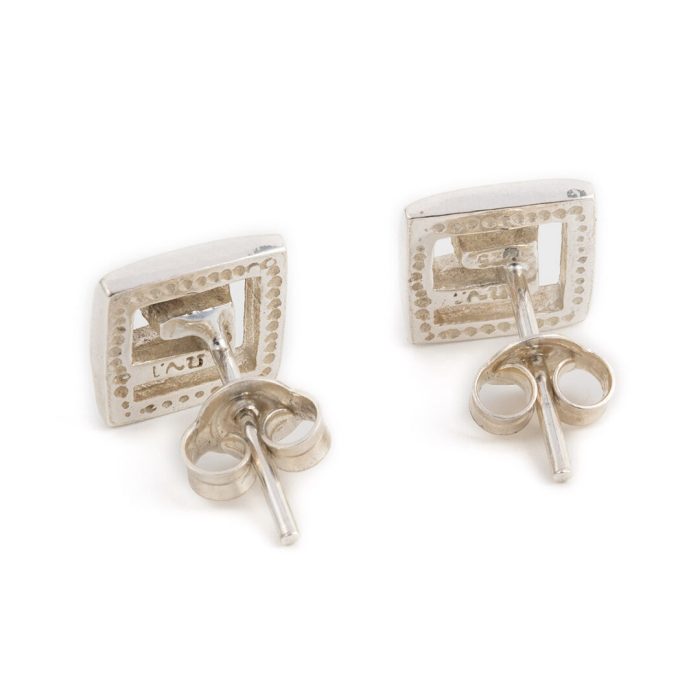 Ancient Greek Key Meander Square Studs Earrings - Image 4