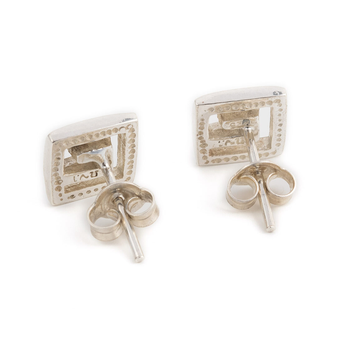 MI-E-00810c Ancient Greek Key Meander Square Studs Earrings - Image 4