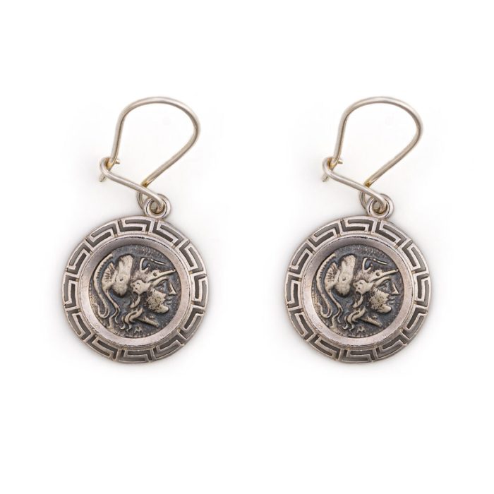 Athena Coin Dangle Earrings - 925 Sterling Silver - Image 1