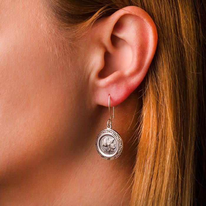 Athena Coin Dangle Earrings - 925 Sterling Silver - Image 2