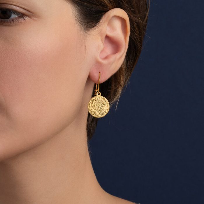 Phaistos Disk Earrings - Sterling Silver and Gold Plated - Image 2