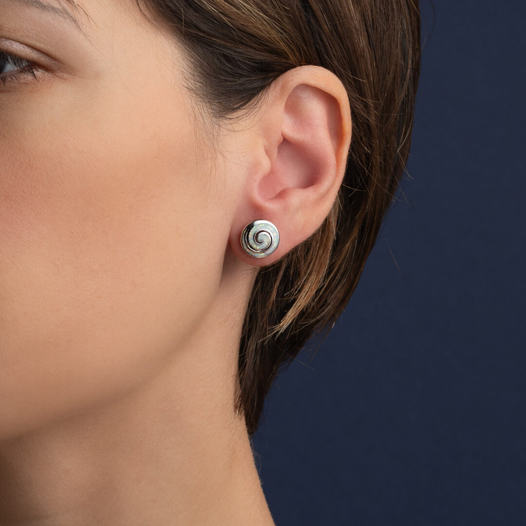 MI-E-04752004-57095m White Opal Silver Spiral Stud Earrings - Image 2