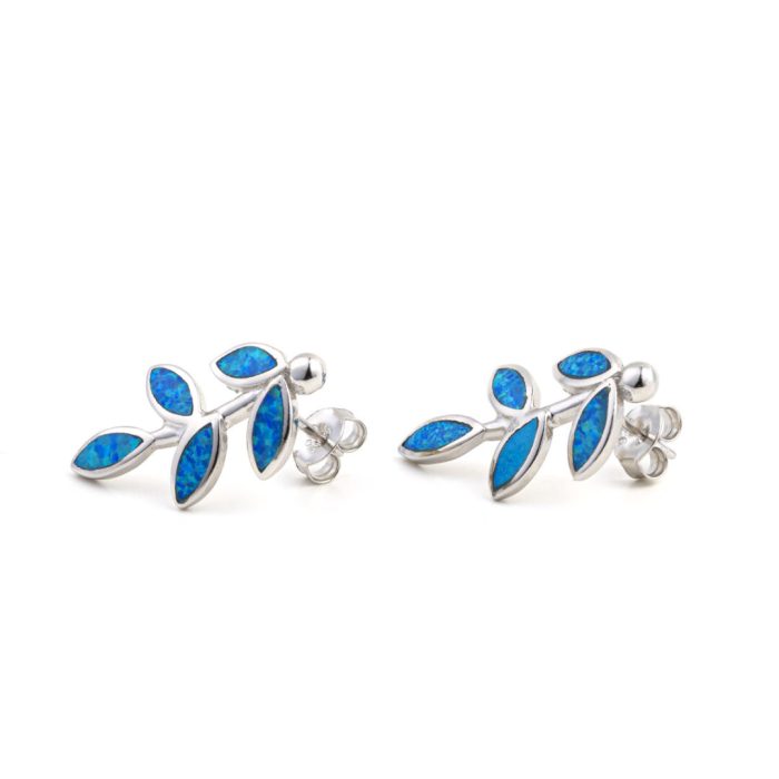 Stud Leaf Opal Earrings - 925 Sterling Silver - Image 2