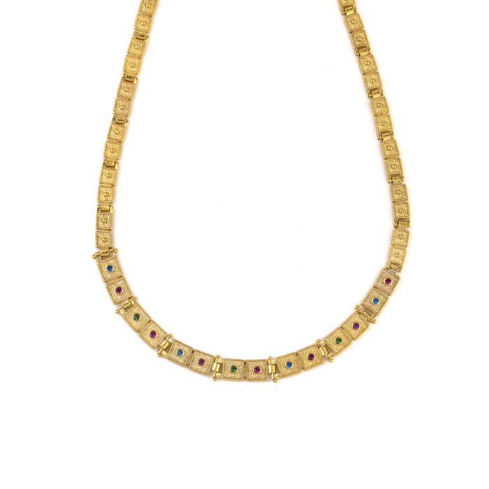 Byzantine Necklace with Zircon - Sterling Silver Gold Plated - Image 1
