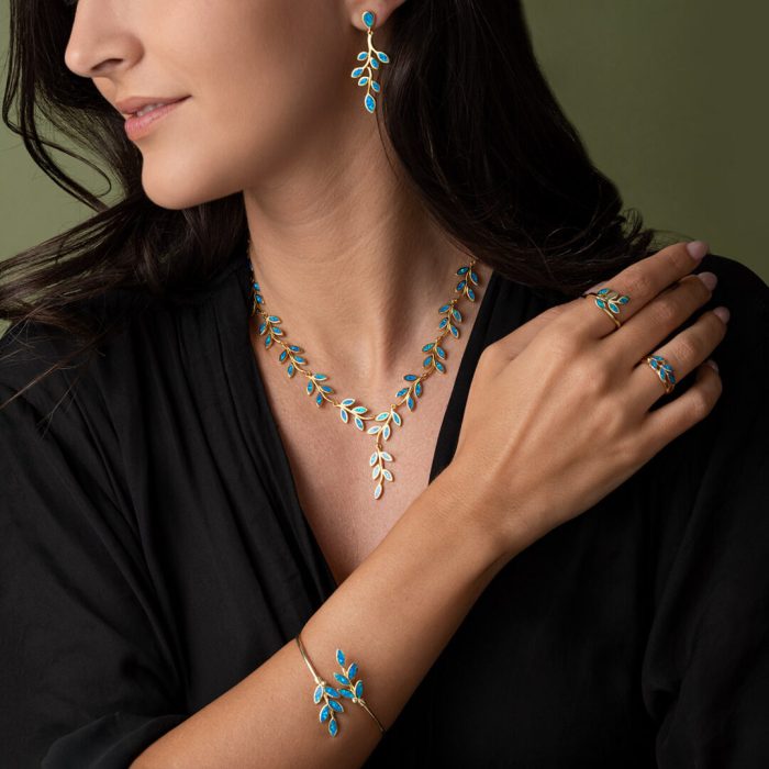 Opal Olive Tree Branch Leaf Necklace - Image 4