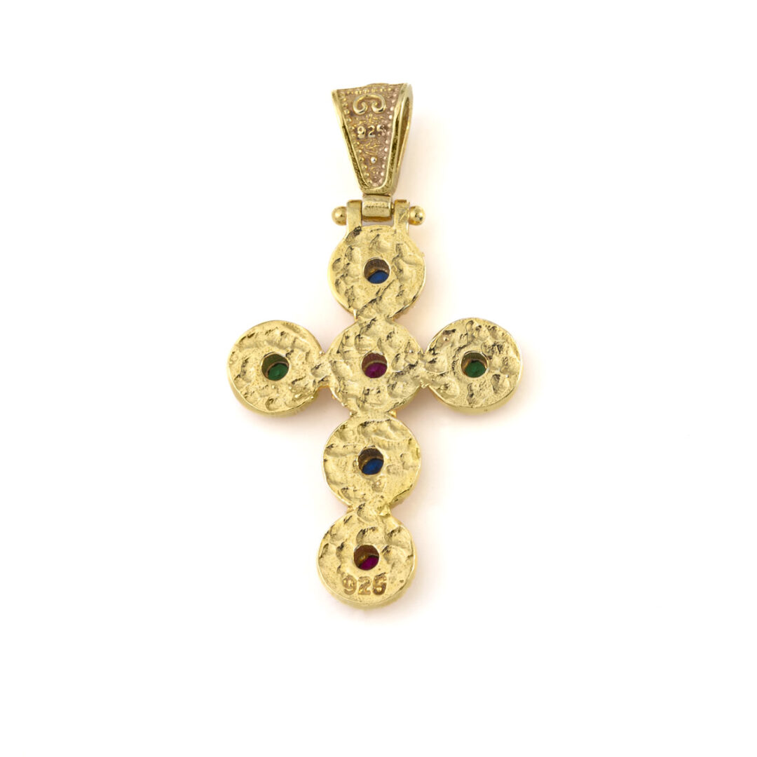 MI-P-07058008-b Βυζαντινός Σταυρός με Πέτρες - Επιχρυσωμένο Ασήμι 925 - Image 3